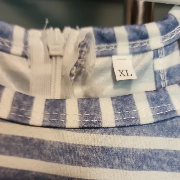 Striped Blue and White Jumpsuit - Picture 2 of 9